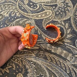 Orange Beaded Hoop Earrings